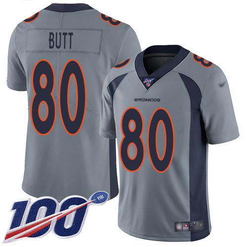 Men Denver Broncos #80 Jake Butt Limited Silver Inverted Legend 100th Season Football NFL Jersey->denver broncos->NFL Jersey